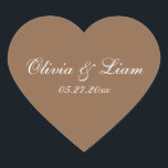 Brown Name Date Elegant Wedding Heart Sticker<br><div class="desc">Brown wedding stickers for your wedding invitations,  thank you notes and all your mailings.</div>