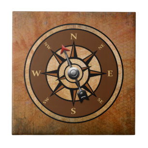 Brown Nautical Compass Design Tile