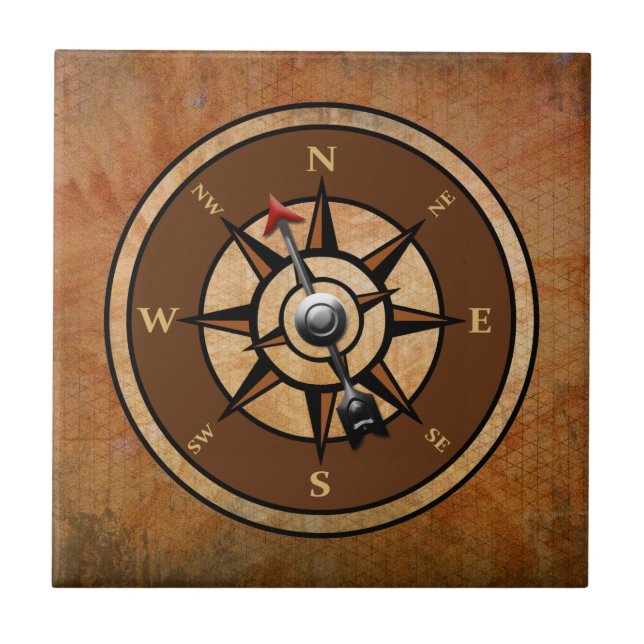 Brown Nautical Compass Design Tile (Front)