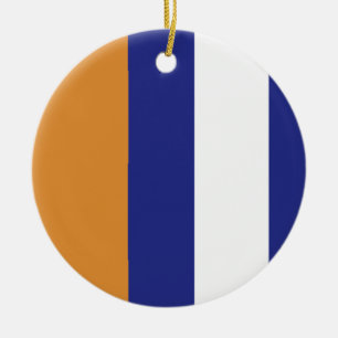 Brown, navy blue and white stripes ceramic ornament