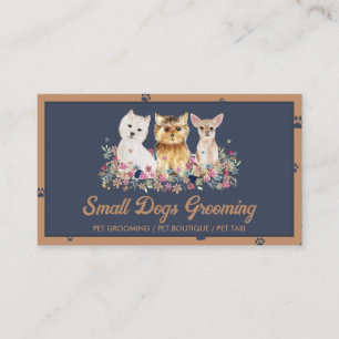Brown Navy Watercolor Small Dogs Paw Pet Sitter Business Card