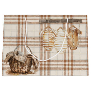 BROWN NEUTRAL BOHO BABY CLOTHES LARGE GIFT BAG