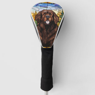 Brown Newfoundland Dog Glass Ornament Golf Head Cover