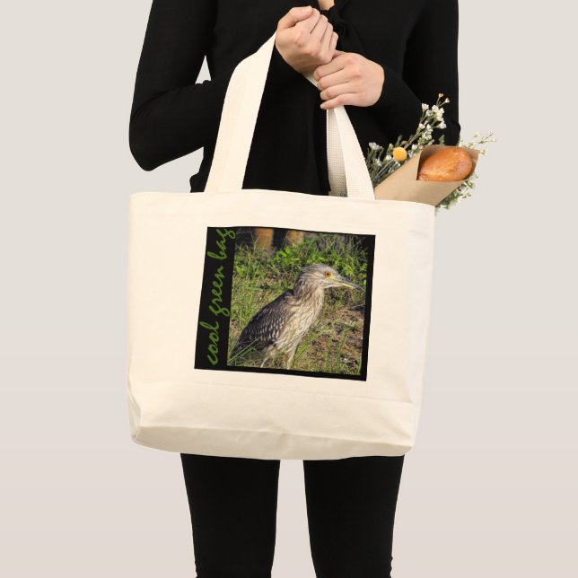 Brown Night Heron Large Tote Bag (Front (Product))