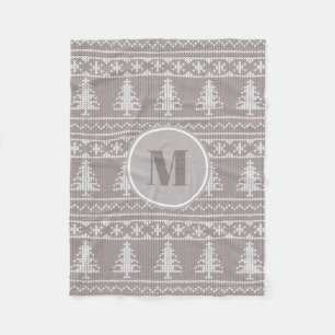 Brown Nordic Sweater Pattern Monogram Christmas Fleece Blanket