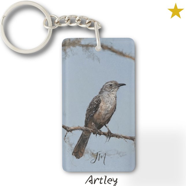 Brown Northern Mockingbird Bird Painting Initials Keychain (Creator Uploaded)