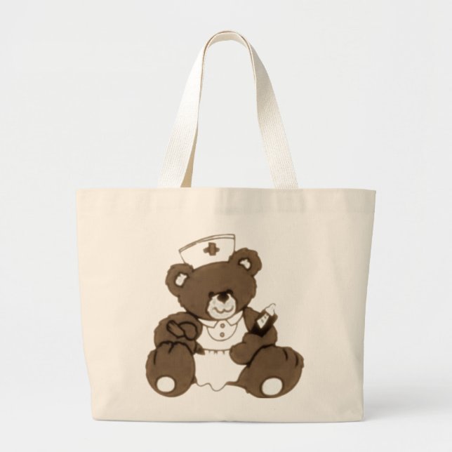 Brown Nurse Bear Large Tote Bag (Front)