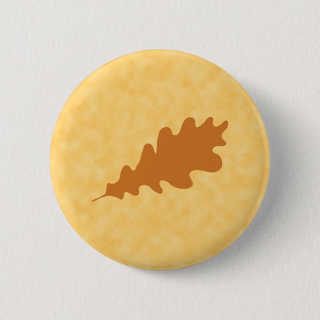 Brown Oak Leaf Design. 2 Inch Round Button (Front)