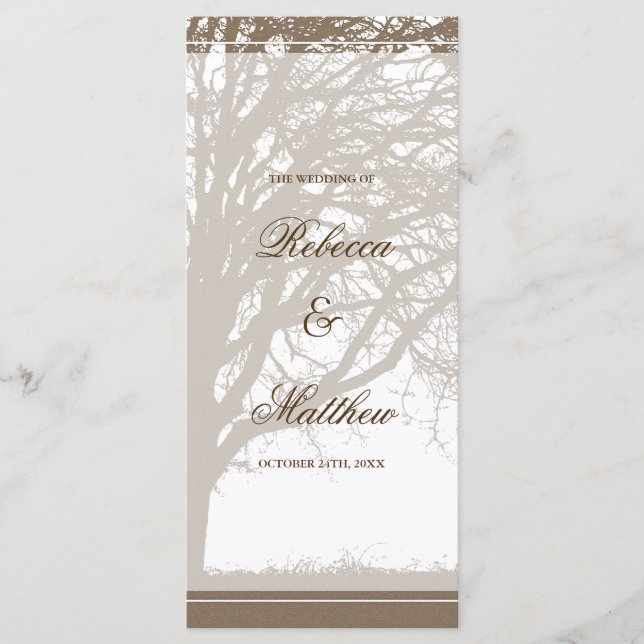 Brown Oak Tree Fall Wedding Program (Front)
