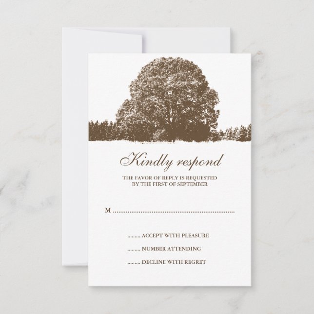 Brown Oak Tree Fall Wedding Response Card (Front)