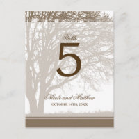 Brown Oak Tree Fall Wedding Table Number
