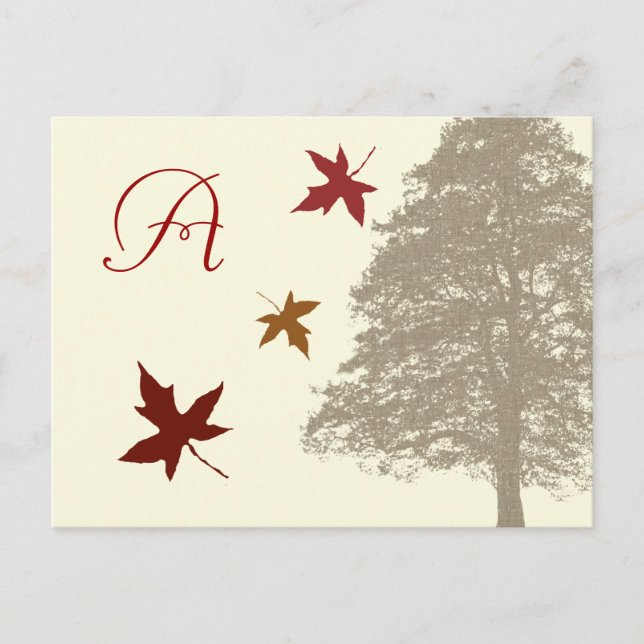 Brown Oak Tree Wedding Monogram Response Card (Front)