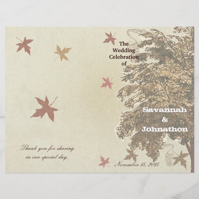 Brown Oak Tree Wedding Program (Front)