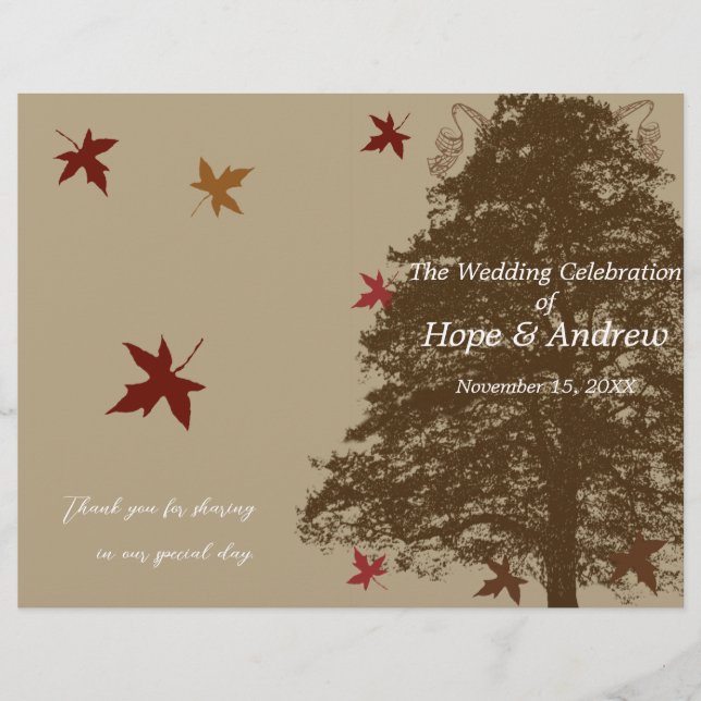 Brown Oak Tree Wedding Program (Front)