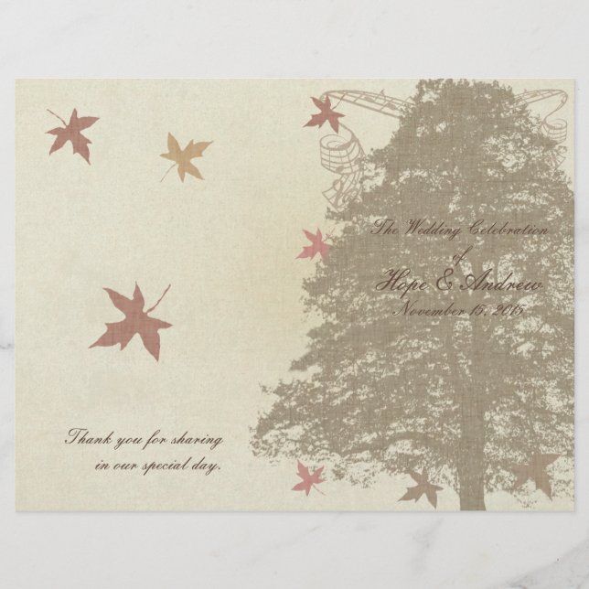 Brown Oak Tree Wedding Program (Front)