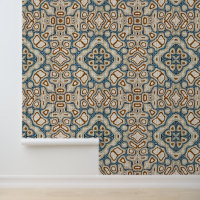 Brown Ochre Teal Blue Hip Bohemian Bali Art