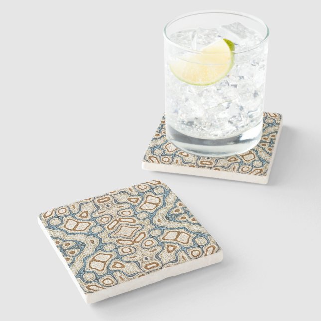 Brown Ochre Teal Blue Hip Tribe Art Stone Coaster (Side)
