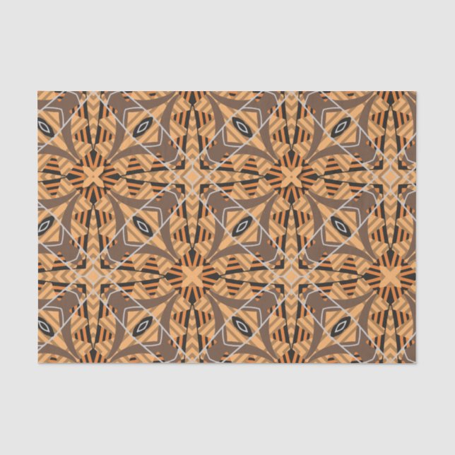Brown Ochre Tribal Ethnic Boho Mosaic Pattern  Tissue Paper (Front)