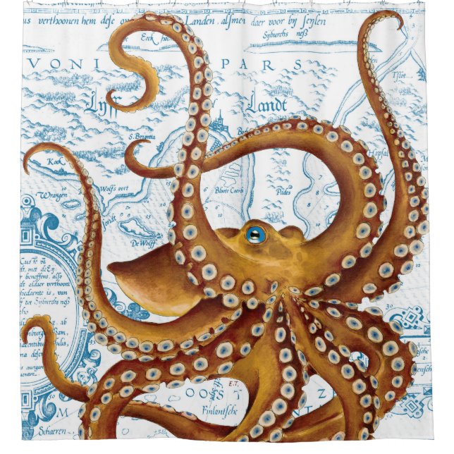 Brown Octopus Blue Vintage Map (Front)