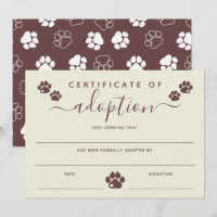 Brown Off-White Paw Prints Certificate of Adoption