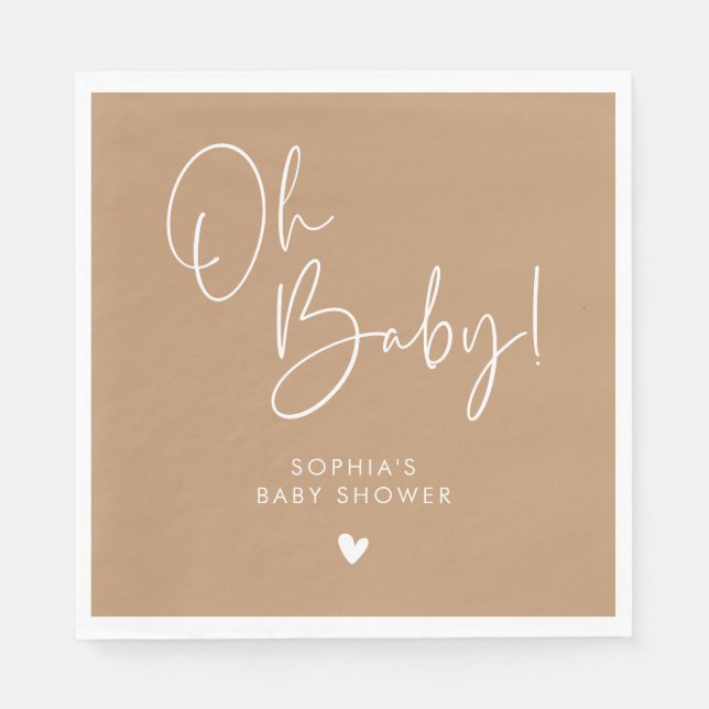 Brown Oh Baby Modern Boho Baby Shower Napkin (Front)