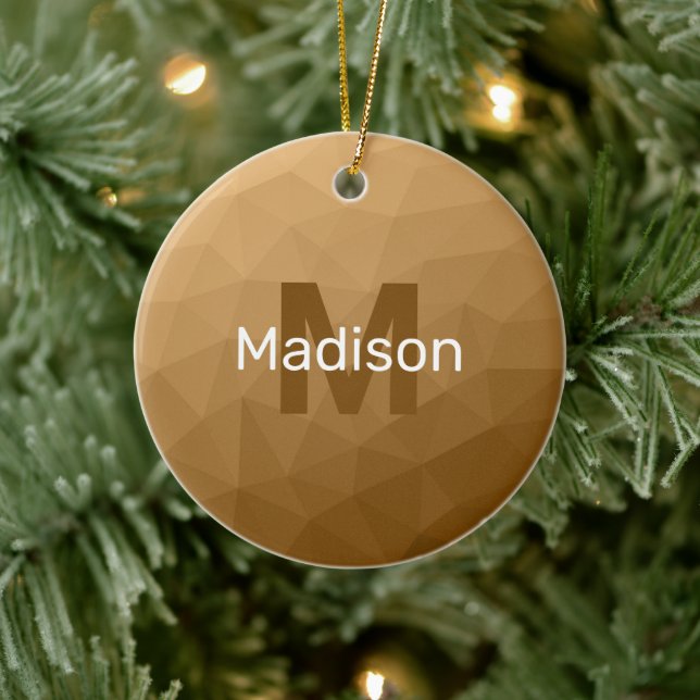 Brown ombre geometric mesh pattern Monogram Ceramic Ornament (Tree)