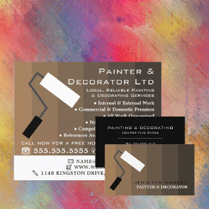 Brown Ombre & Paint Roller, Painter & Decorator Business Card