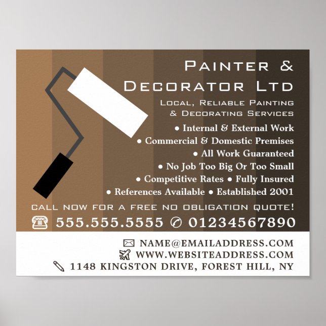 Brown Ombre & Paint Roller, Painter & Decorator Poster (Front)