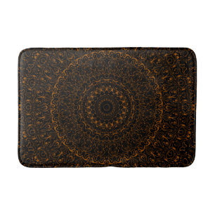 Brown on Black Mandala Kaleidoscope Medallion Bath Mat