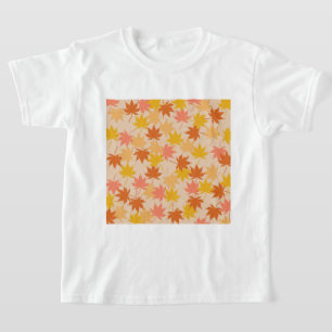 Brown Orange Autumn Floral Leaves Y2K Pattern T-Shirt