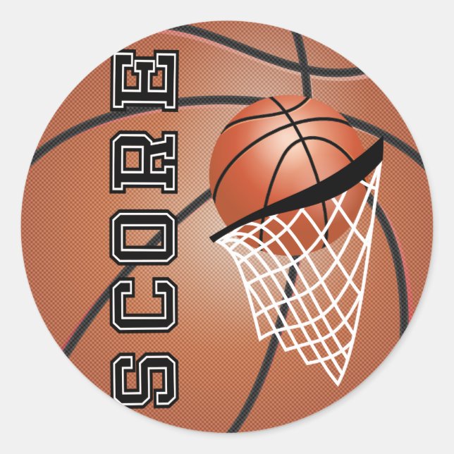 Brown Orange Basketball Classic Round Sticker (Front)