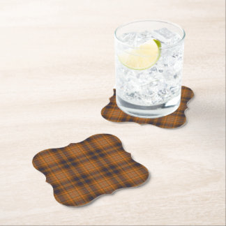 Brown Orange Blue Tartan Plaid Paper Coaster