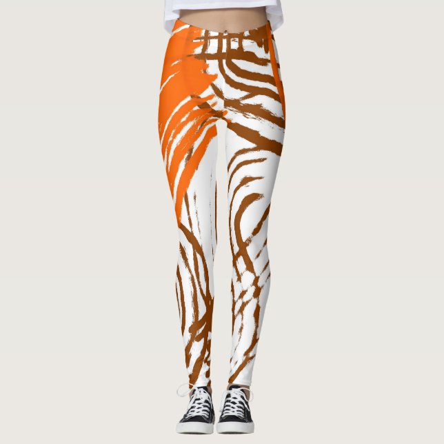 Brown, Orange, Boho Colours Abstract Leggings (Front)