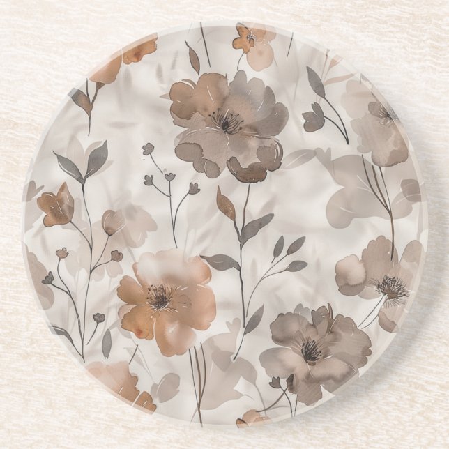 Brown Orange Cream Flowers Coaster (Front)