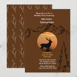 Brown Orange Deer Sunset Invitation Anniversaire