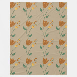 Brown orange floral pattern fleece blanket
