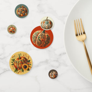 BROWN & ORANGE GOLD GREEN FALL PATCHWORK PUMPKIN CONFETTI