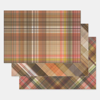 BROWN ORANGE GOLD TAN AUTUMN PLAID PATTERN WRAPPING PAPER SHEET