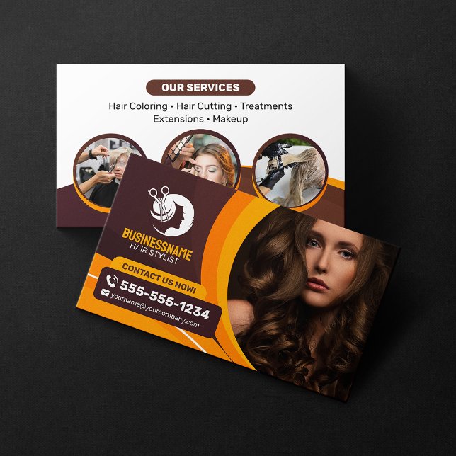 Brown Orange Hairdresser Hairstylist Makeup salon Business Card (Creator Uploaded)