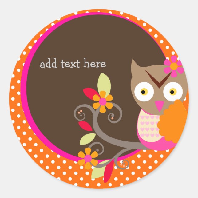 Brown+Orange+Hot Pink Owl stickers/add monogram Classic Round Sticker (Front)