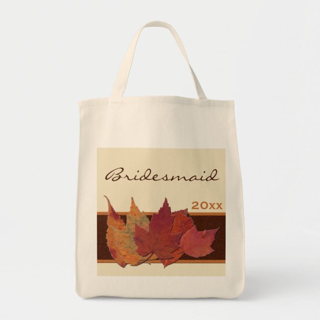 Brown Orange Ivory Dried Leaves Bridesmaid Tote Bag (Front)