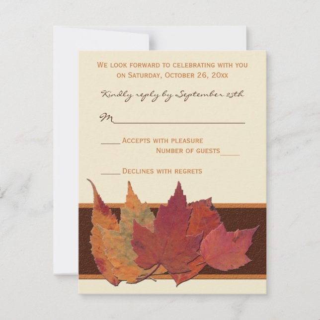 Brown Orange Ivory Dried Leaves RSVP Card (Front)