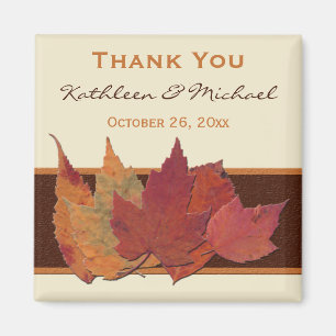 Brown Orange Ivory Dried Leaves Wedding Favour Magnet