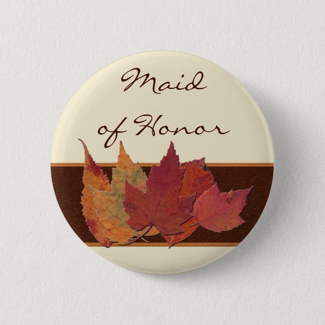 Brown Orange Ivory Dried Leaves Wedding Party Pin (Front)