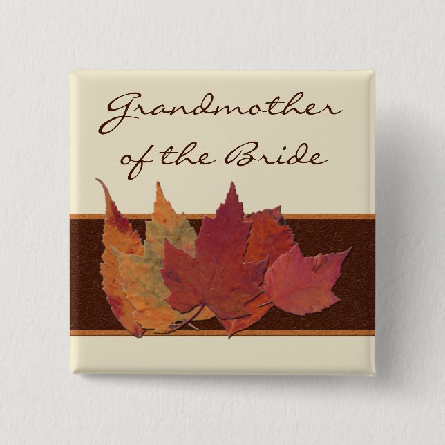 Brown Orange Ivory Dried Leaves Wedding Party Pin (Front)