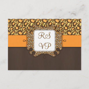 Brown Orange Leopard Print Wedding RSVP Cards