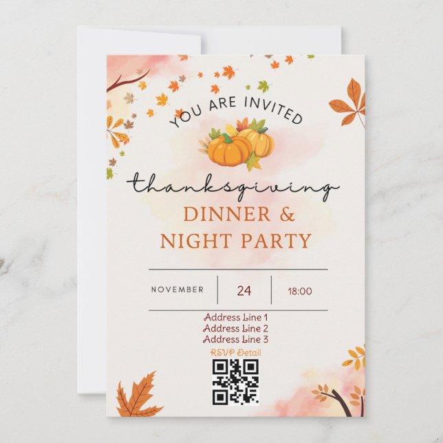Brown Orange Minimalist Illustration Thanksgiving1 Invitation (Front)