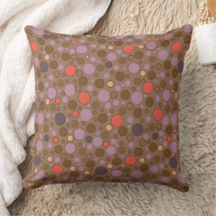 Brown orange multicolored polka dots throw pillow