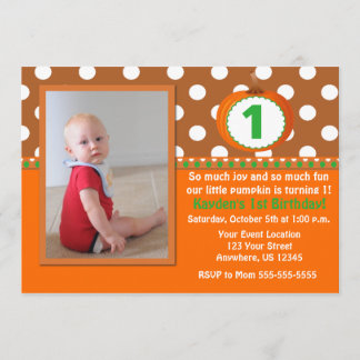 Brown Orange Pumpkin Birthday Invite
