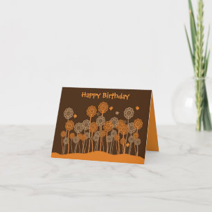 Brown & orange retro flowers Birthday card